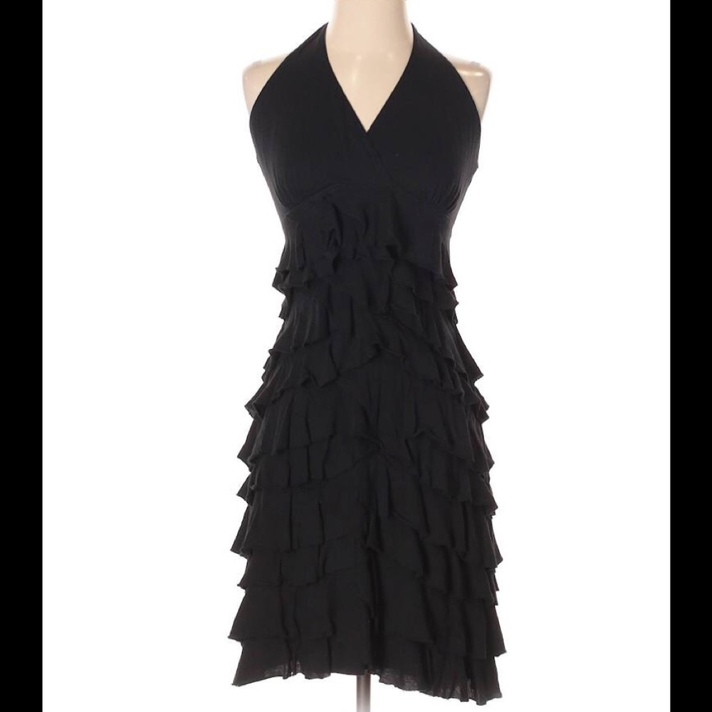 Express Black RUFFLED PINUP Halter DRESS  MEDIUM